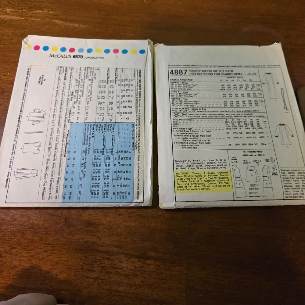 McCalls Womens sewing pattern mixed lot vintage 70s/80s dresses
